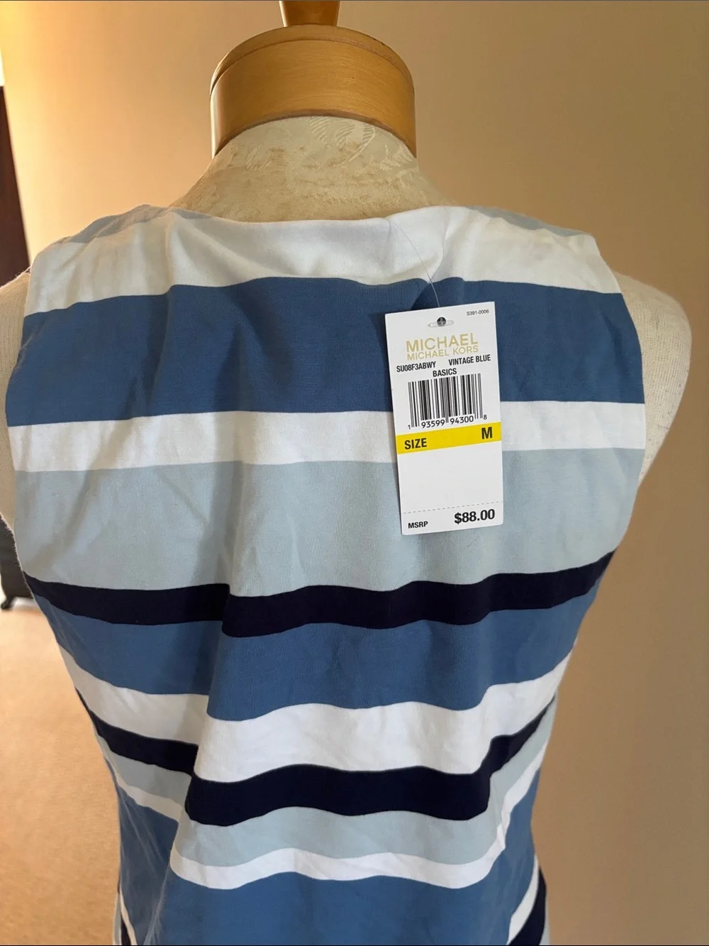 Michael Kors Blue and White Striped Tie-Shoulder Dress